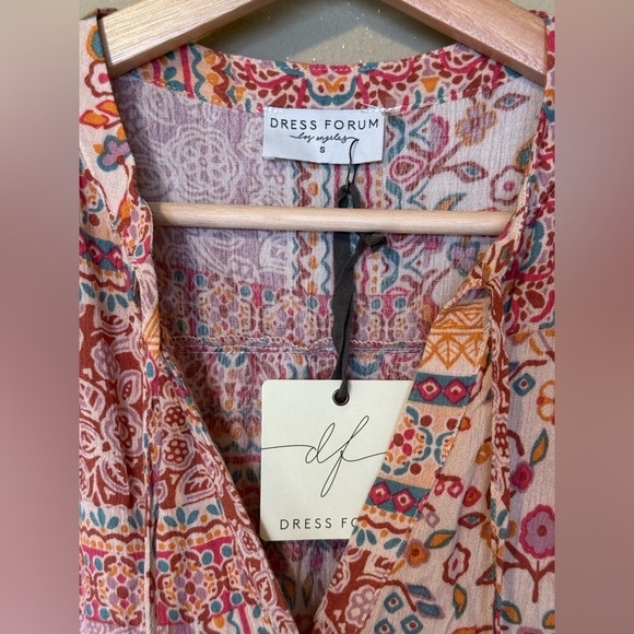 Dress Forum Pink Patchwork Boho Tiered Maxi Dress NWT Size Small - Picture 6 of 9